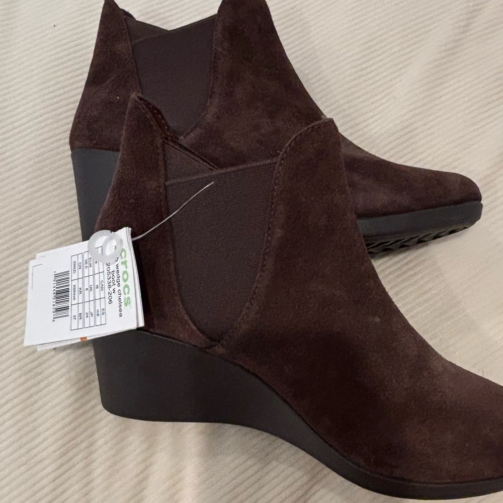 CROCS Brown Wedge Shoes with Suede Finish
